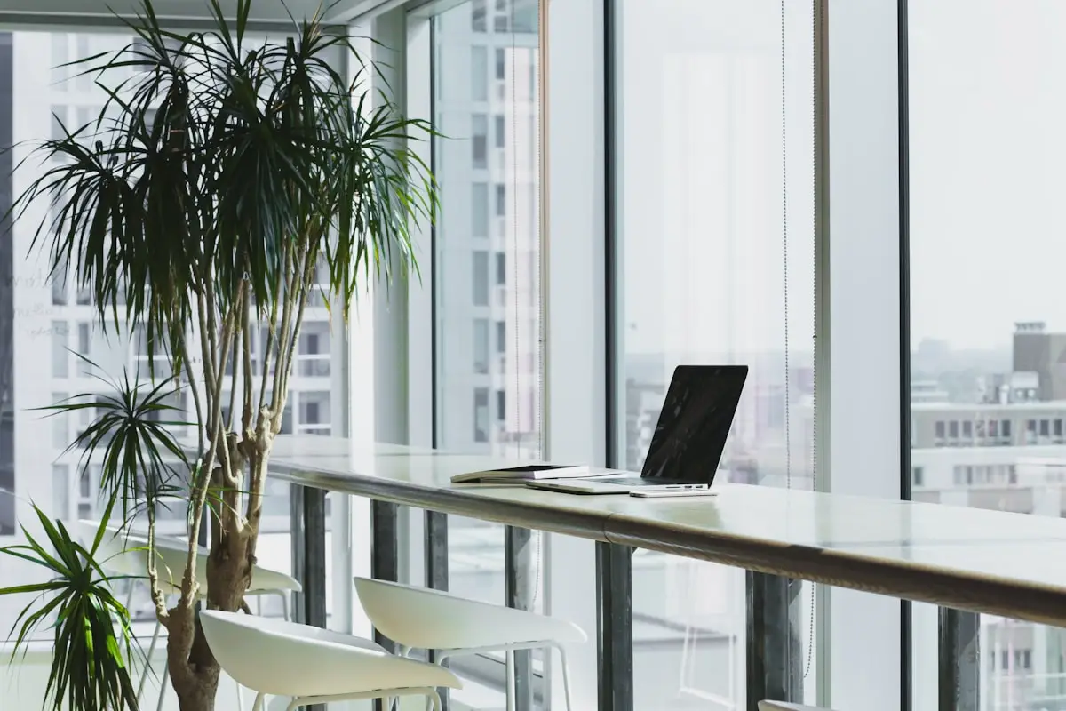 A quiet window desk looking out over the city